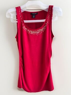 White House Black Market Burgundy Ruched Beaded Embellished Tank Top S